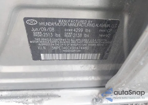 2009 Hyundai Sonata Gls from USA, damaged, VIN 5NPET46CX9H474480